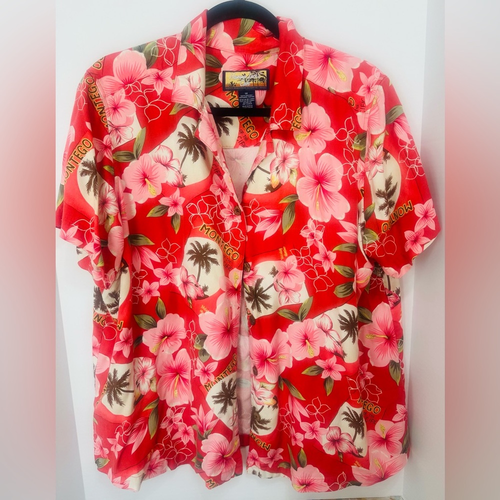 Havana Jack’s Cafe Vibrant Red Floral Hawaiian Shirt 1x